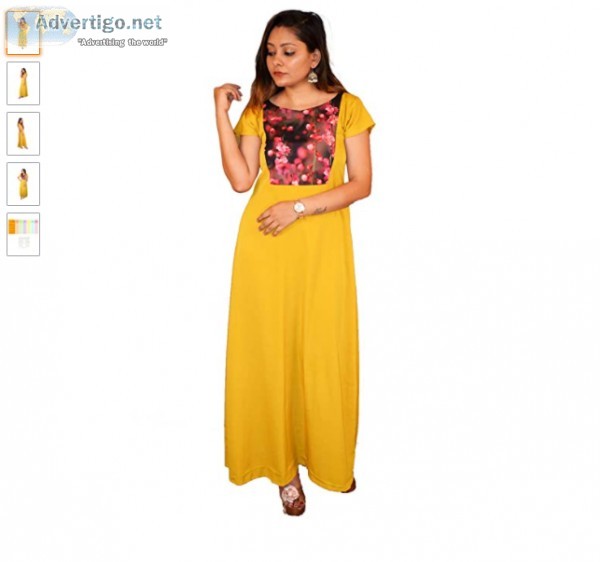 Sale Mustard Crepe Maxi Dress for Ladies Online