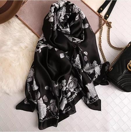 Buy Black Flower Pattern Designer Silk Stoles with cheap prices 