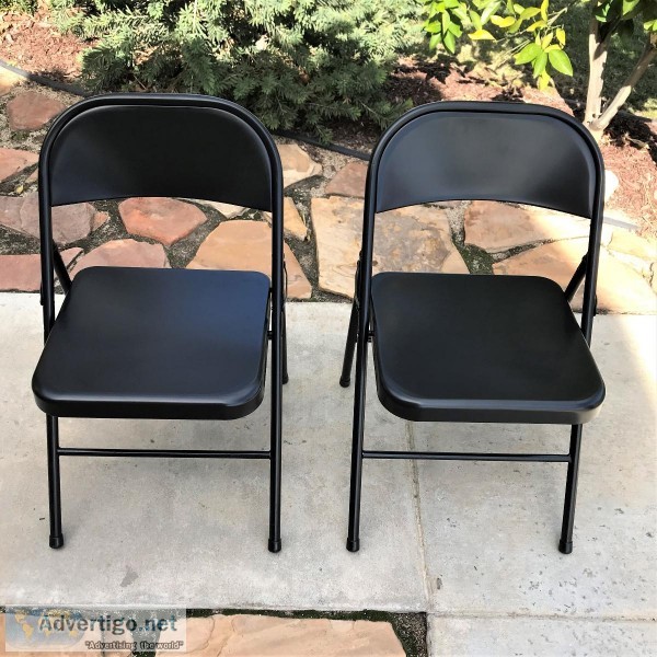 Folding Chair Black Steel 2 Pack