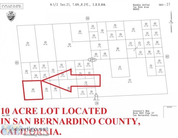 10 ACRE LOT LOCATED IN SAN BERNARDINO COUNTY STATE OF CALIFORNIA