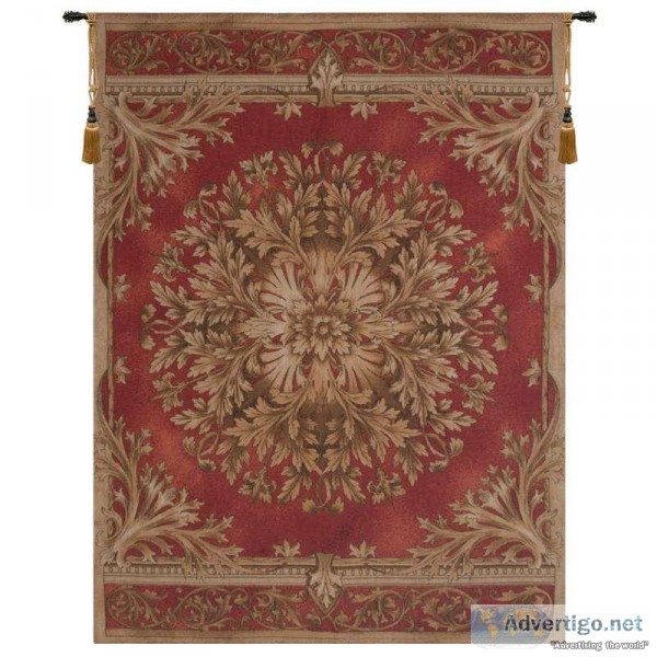 MODERN ART LES ROSACES IN RED FRENCH TAPESTRY