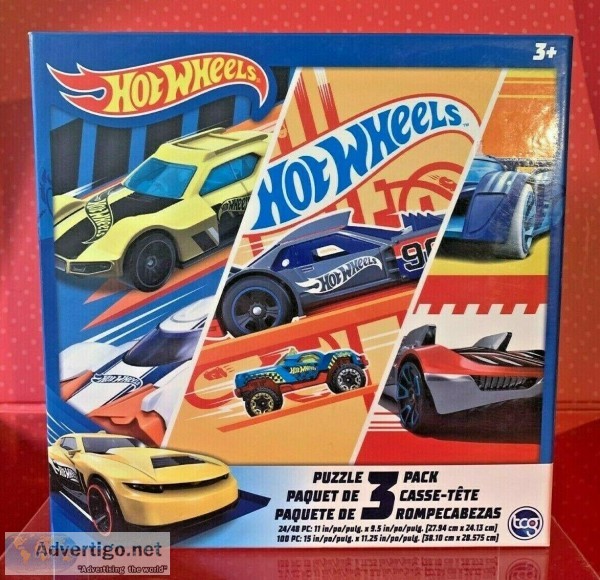 HOT WHEELS 3 PACK PUZZLE Educational Jigsaw Kids 24 48 and 100 P