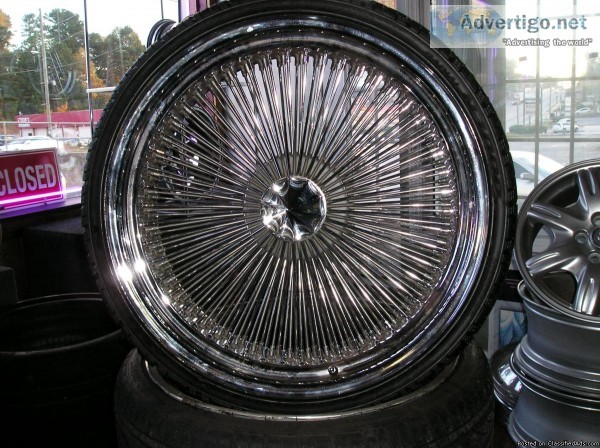 4 22 inch 100 spoke wire wheels and tires