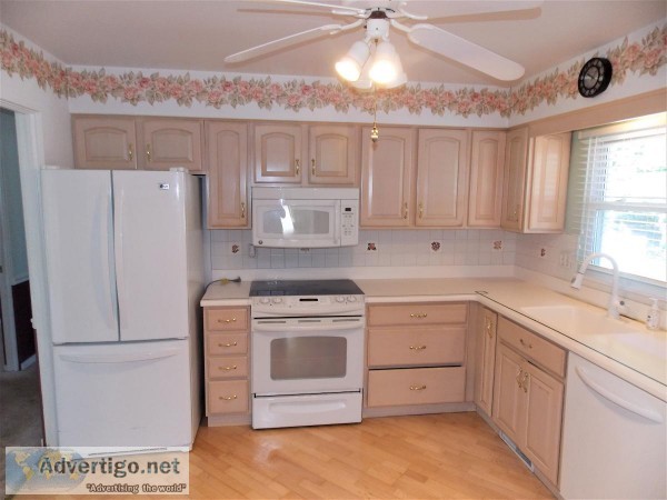 Bleached Oak Kitchen Cabinets All Appliances and Corian Counter 