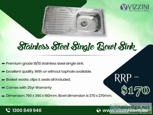 Single Bowl Kitchen Sinks in Sydney - Vizzini