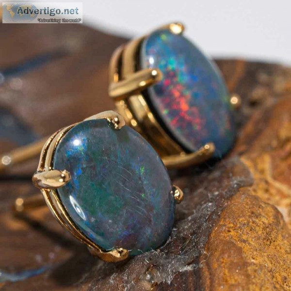 ELECTRIC BRIGHT SUNSET 18KT GOLD PLATED AUSTRALIAN OPAL STUD EAR