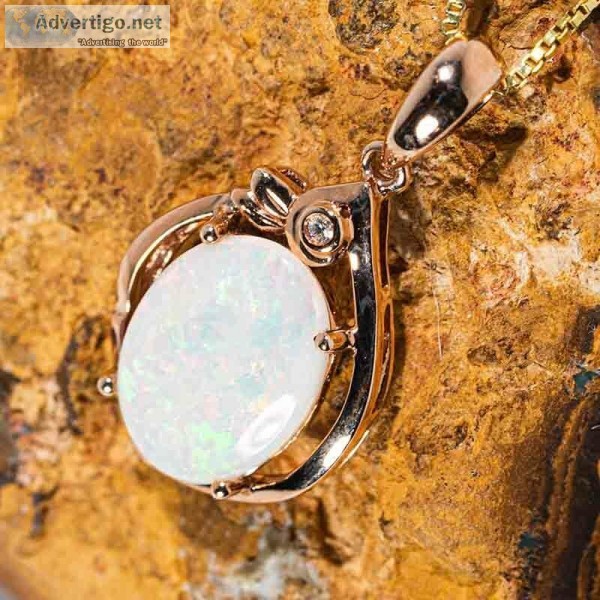 NEW LOVE 14KT ROSE GOLD and DIAMOND AUSTRALIAN SOLID WHITE OPAL 