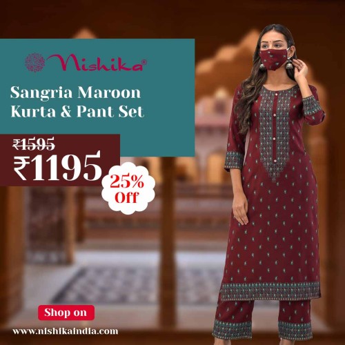 Nishika sangria maroon kurta & pant set