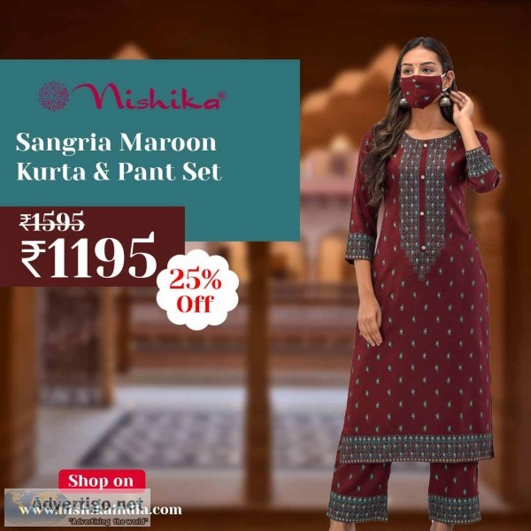 Nishika Sangria Maroon Kurta and Pant Set