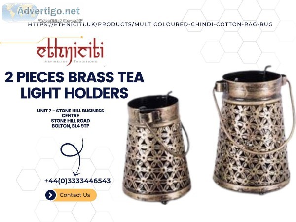 2 Pieces Brass Tea Light Holders  Ethniciti