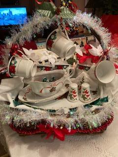 Christmas dish set with serving plate gravy boat cups etc.