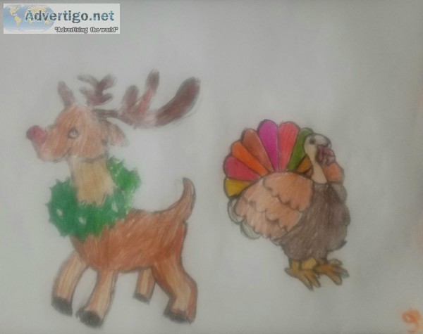 Reindeer and Turkey Art GG &ndash 9&Prime x 12&Prime Colored Pen