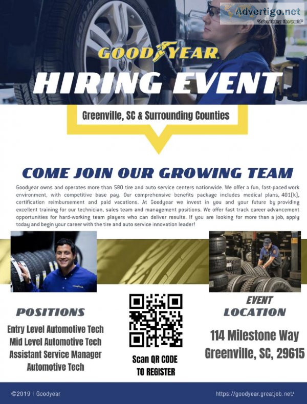 Goodyear Entry Level Automotive Technician - Greenville SC