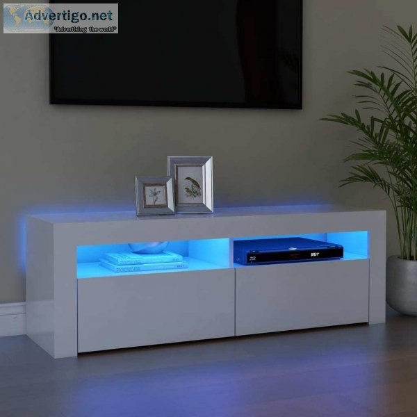 TV Cabinet with LED Lights High Gloss White 120x35x40 cm