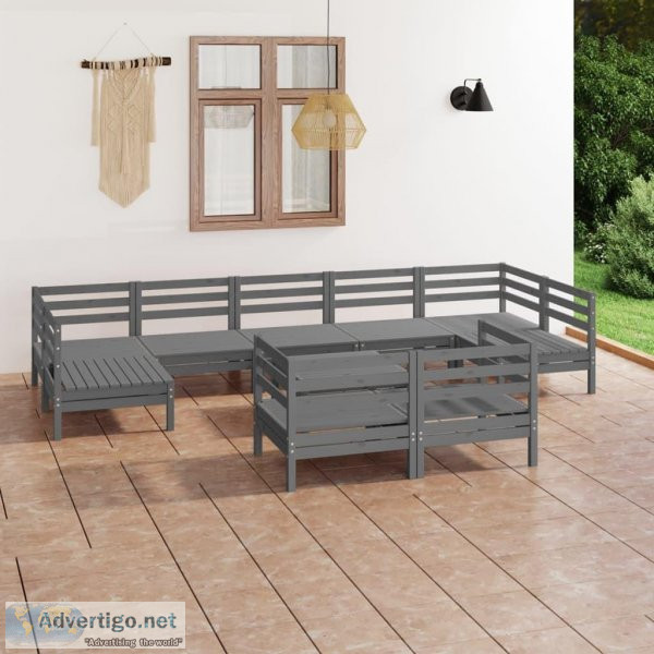 10 Piece Garden Lounge Set Grey Solid Pinewood