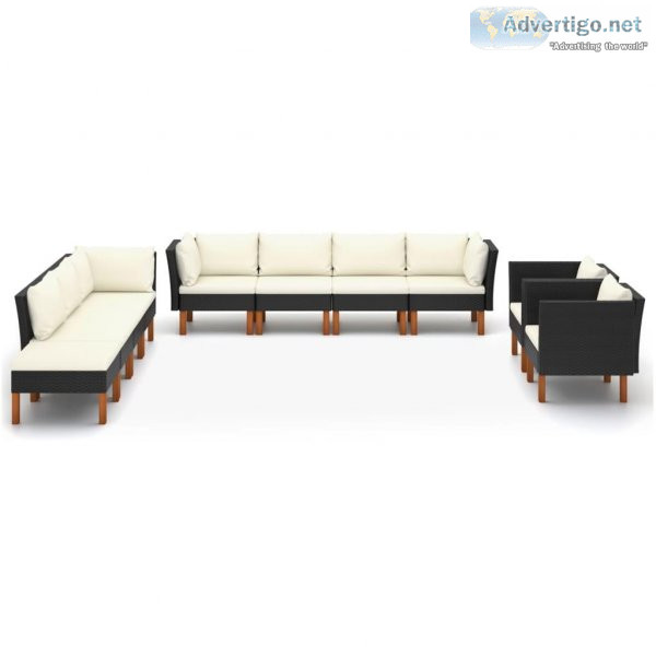 10 Piece Garden Lounge Set Poly Rattan And Eucalyptus Wood Black