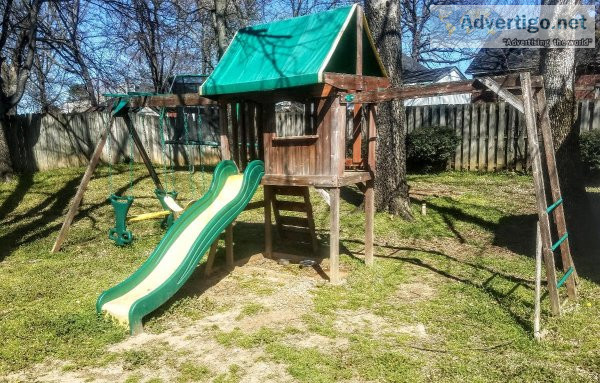 Kids Wooden Play House Swing Set