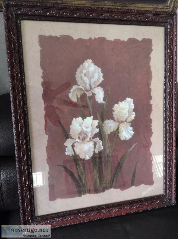 Pair (2) of Tulips Art Prints wRosewood Carved Frame