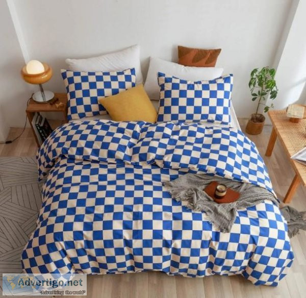 Duvet Cover Sets 3 Pieces Blue And White Chec &ndash Ecocott