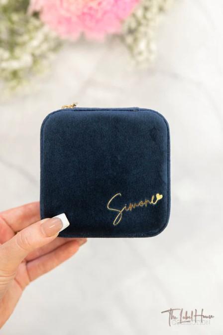 Navy Personalized Velvet Jewellery Box &ndash The Label House Co