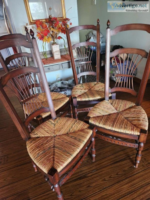 4 Designer Wicker and Wood Dining Room Chairs