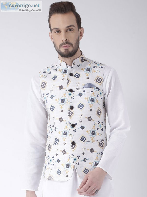 Shop nehru jacket - hangup mens formal print waistcoat at best p