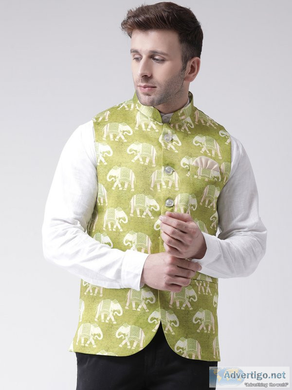 Shop nehru jacket - hangup mens formal print waistcoat at best p
