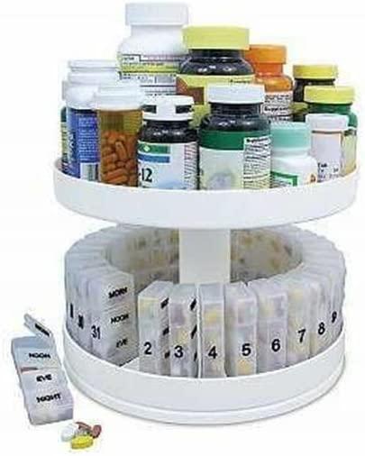 for Revolving Monthly Spinning Medicine Vitamin Pill Box Holder 