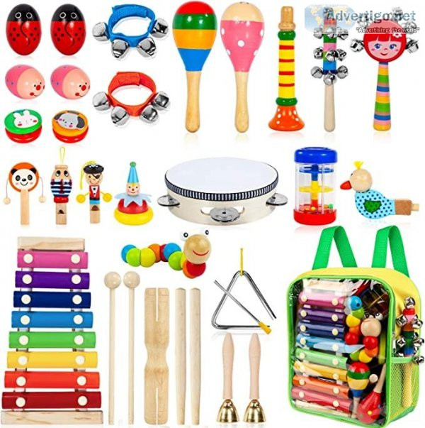 Kids Musical Instruments 33Pcs 18 Types Wooden Percussion Instru