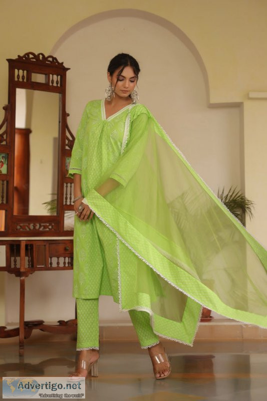 Pure cotton kurta set with dupatta - pinkcactii