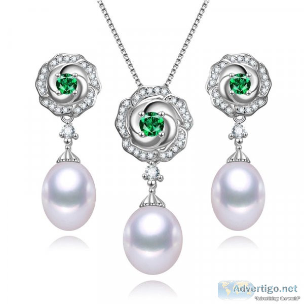 Flower shape 925 sterling silver genuine freshwater pearl set