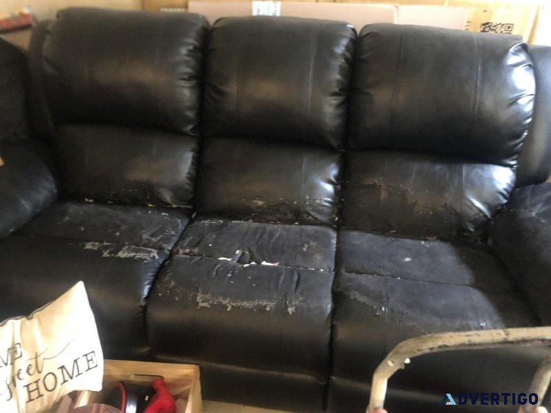 Black reclining couch and black leather chair that reclines