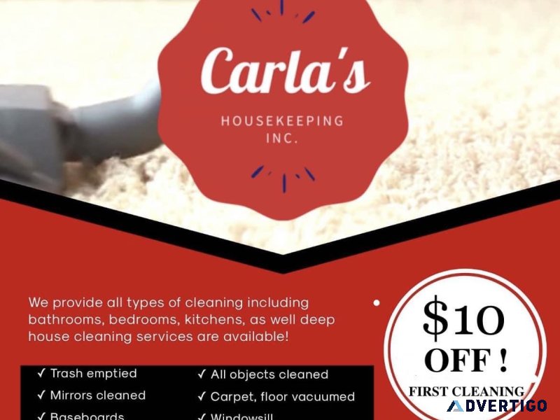 Carla s Housekeeping Inc 10 off first cleaning