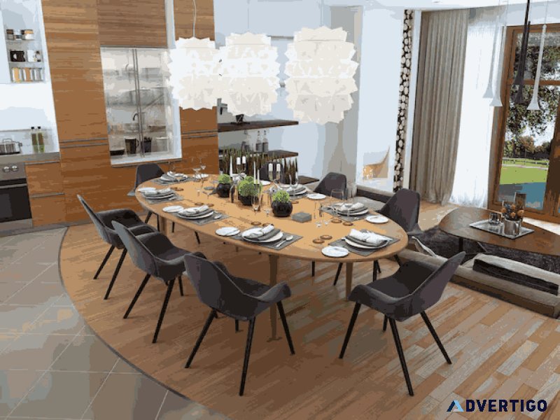 Space-saving and stylish wooden dining table in oval shape