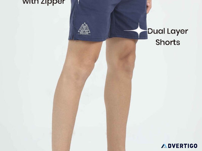 Dual-layer gym shorts for men by emperors yathra