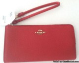 COACH L Zip Wallet REDLIGHT GOLD and gift box wrist clipped insi