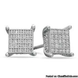 Men s 14 CT. T.W. Diamond Square Stud Earrings in Sterling Silve