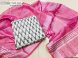 elegant PURE LINEN DUPATTA WITH DOUBLE IKKAT TOP FABRIC