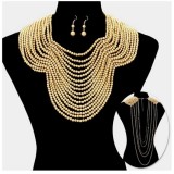 Draped Multi Strand Pearl Bib Necklace Set