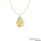 Two Layer Hamsa Pendant in 14k Two Tone Gold