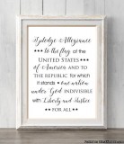 Pledge of allegiance print. Patriotic red white and blue art. Al