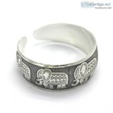 Buy Silver Plated Elephant Printed Adjustable Bracelet