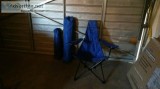 3 New Blue Folding Chairs with Carrying Cases