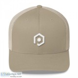 White and Khaki Mesh Trucker Cap with 3D Embroidered Icon