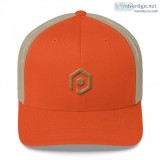 Rustic Orange and Khaki Mesh Trucker Cap with 3D Embroidered Ico