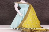 Trendy Sky Blue Off Shoulder Style Indian Outfit With Pure Silk 