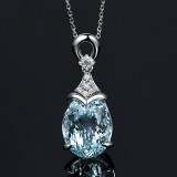 Exquisite 925 Sterling Silver Chain Necklace  Aquamarine Gemston