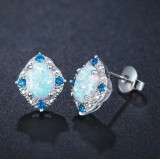 925 Silver Fashion Jewelry Stud Earrings With White Oval Opal