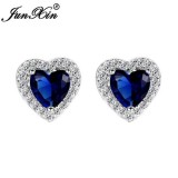 White Gold Blue Sapphire Diamond CZ Heart Earrings