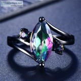 Mystic Marquise Cut Rainbow Fire Topaz Ring 10KT Black Gold Fill